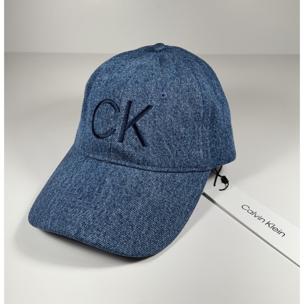 CALVIN KLEIN‎ Logo Denim CK Embroidered Baseball Hat Cap Blue Men's *NEW*